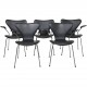 Sæt af 5 Arne Jacobsen Syver armstole i sort læder 1990'erne