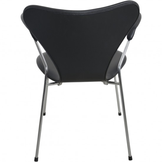 Sæt af 5 Arne Jacobsen Syver armstole i sort læder 1990'erne