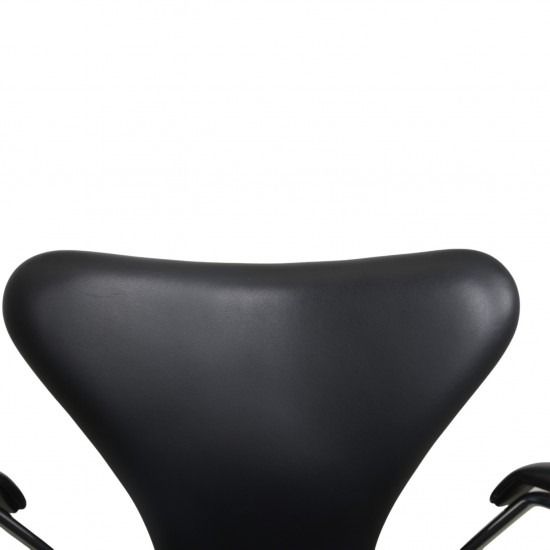 Sæt af 5 Arne Jacobsen Syver armstole i sort læder 1990'erne