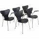 Sæt af 5 Arne Jacobsen Syver armstole i sort læder 1990'erne