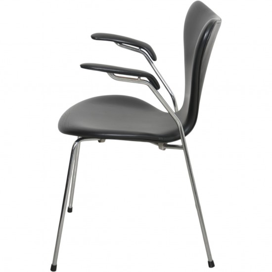 Sæt af 5 Arne Jacobsen Syver armstole i sort læder 1990'erne