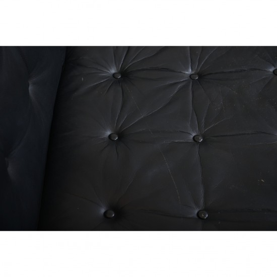 Børge Mogensen Spoke back sofa in beech and black leather 1963