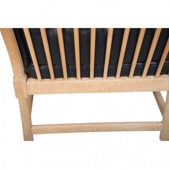 Børge Mogensen Spoke back sofa in beech and black leather 1963