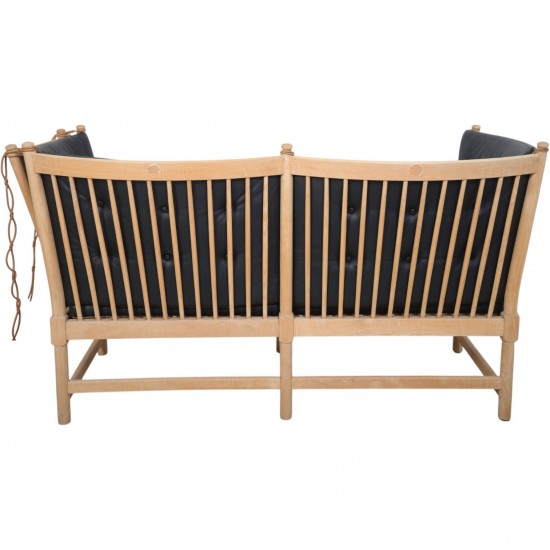Børge Mogensen Spoke back sofa in beech and black leather 1963