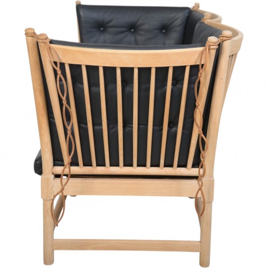 Børge Mogensen Spoke back sofa in beech and black leather 1963