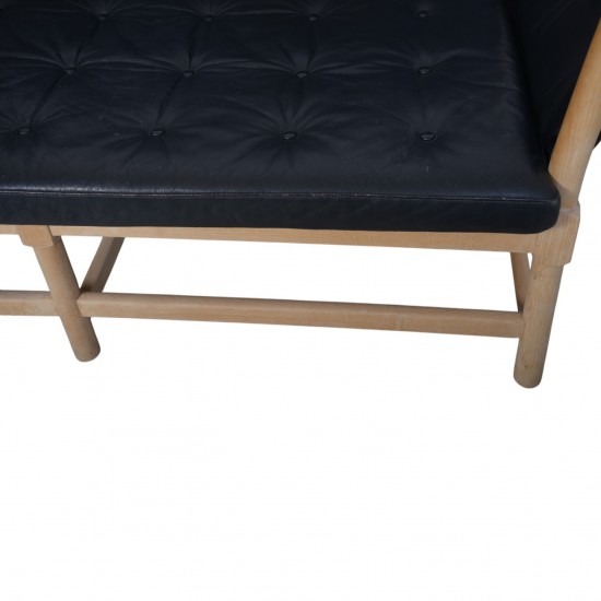 Børge Mogensen Spoke back sofa in beech and black leather 1963