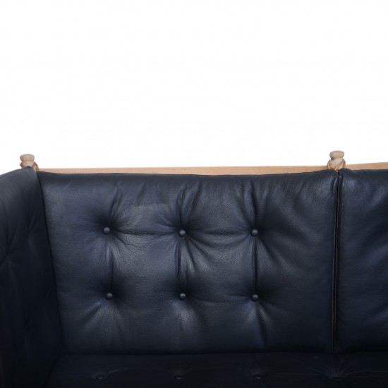 Børge Mogensen Spoke back sofa in beech and black leather 1963