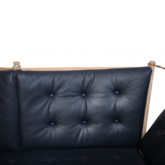 Børge Mogensen Spoke back sofa in beech and black leather 1963