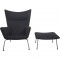 Hans Wegner Wingchair with stool in grey fabric 2019