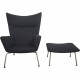 Hans Wegner Wingchair with stool in grey fabric 2019