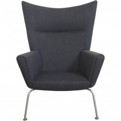 Hans Wegner Wingchair with stool in grey fabric 2019