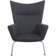 Hans Wegner Wingchair with stool in grey fabric 2019