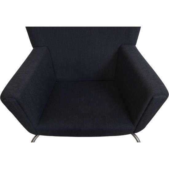 Hans Wegner Wingchair with stool in grey fabric 2019