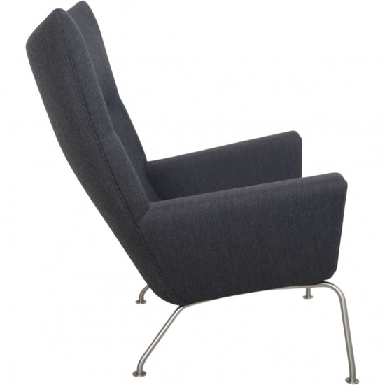 Hans Wegner Wingchair with stool in grey fabric 2019