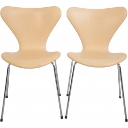 Sæt af 2 Arne Jacobsen Syver stole i natur læder 2000'erne