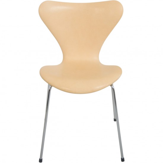 Sæt af 2 Arne Jacobsen Syver stole i natur læder 2000'erne