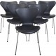 Sæt af 6 Arne Jacobsen Syver stole i sort læder 2000'erne