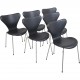 Sæt af 6 Arne Jacobsen Syver stole i sort læder 2000'erne