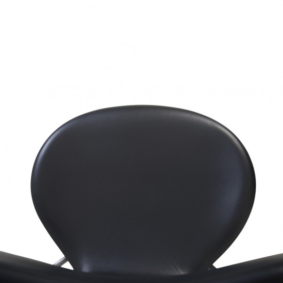 Sæt af 6 Arne Jacobsen Syver stole i sort læder 2000'erne