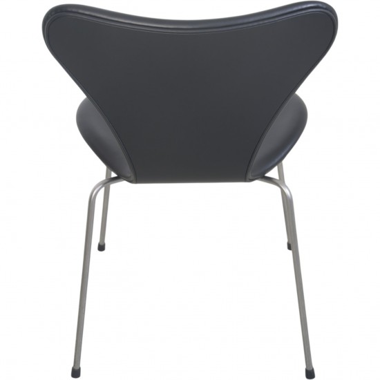 Sæt af 6 Arne Jacobsen Syver stole i sort læder 2000'erne