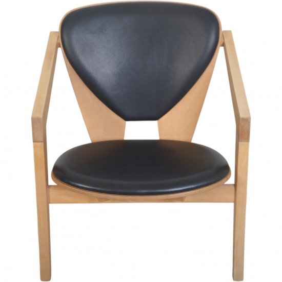 Hans Wegner GE460 Butterfly stol i sort læder og bøg 2000'erne