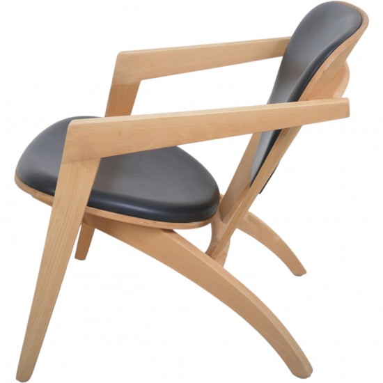 Hans Wegner GE460 Butterfly stol i sort læder og bøg 2000'erne