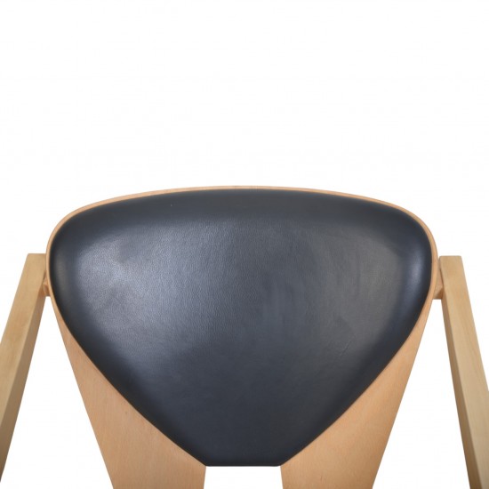 Hans Wegner GE460 Butterfly stol i sort læder og bøg 2000'erne