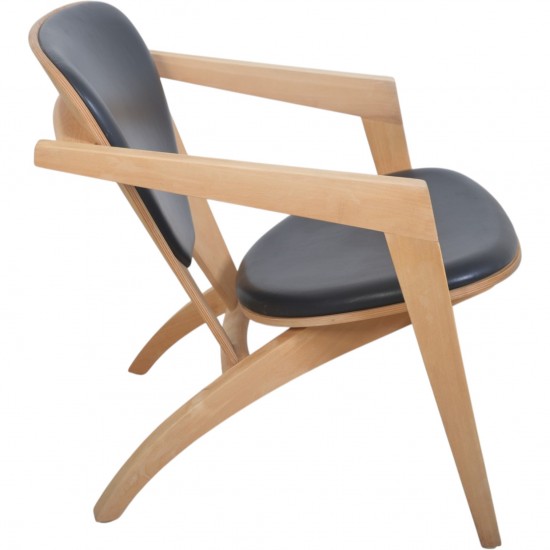 Hans Wegner GE460 Butterfly stol i sort læder og bøg 2000'erne