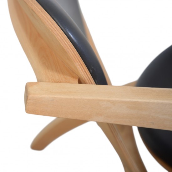 Hans Wegner GE460 Butterfly stol i sort læder og bøg 2000'erne