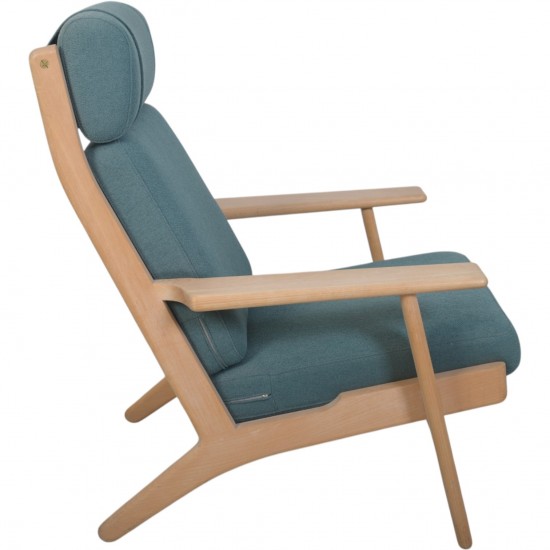Hans Wegner Ge290a loungestol i grønt stof og bøg 2000'erne
