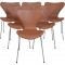Set of 6 Arne Jacobsen Seven chairs in walnut classic leather 1979
