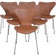 Set of 6 Arne Jacobsen Seven chairs in walnut classic leather 1979