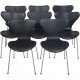 Set of 8 Arne Jacobsen Seven chairs in black classic leather 2000s