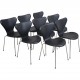 Set of 8 Arne Jacobsen Seven chairs in black classic leather 2000s