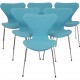 Sæt med 6 Arne Jacobsen Syver stole i blåt stof