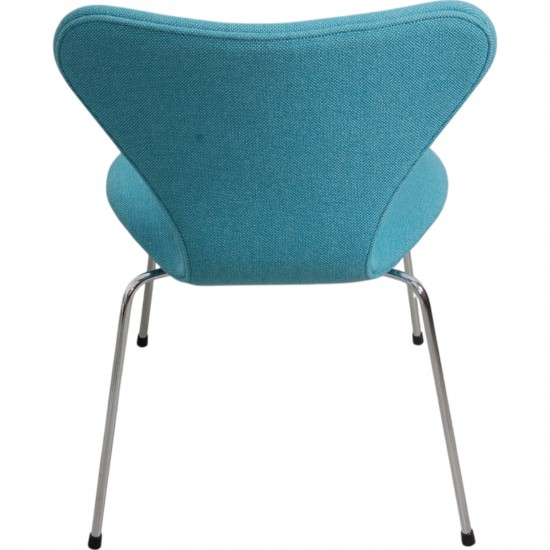 Sæt med 6 Arne Jacobsen Syver stole i blåt stof