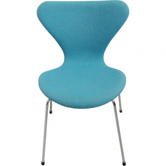 Sæt med 6 Arne Jacobsen Syver stole i blåt stof