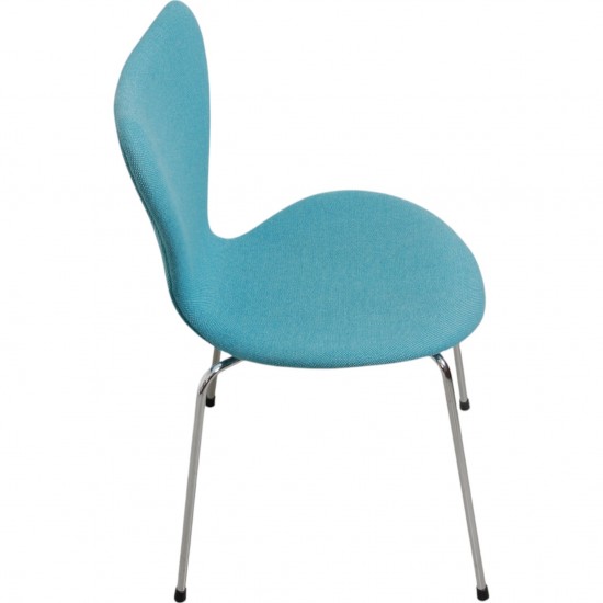 Sæt med 6 Arne Jacobsen Syver stole i blåt stof