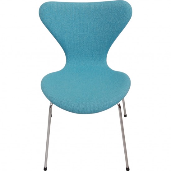 Sæt med 6 Arne Jacobsen Syver stole i blåt stof