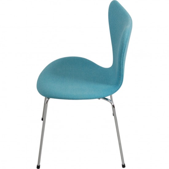 Sæt med 6 Arne Jacobsen Syver stole i blåt stof