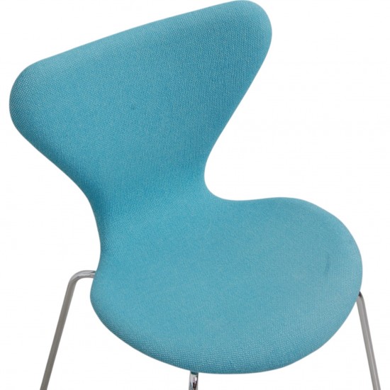 Sæt med 6 Arne Jacobsen Syver stole i blåt stof