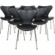 Sæt med 6 Arne Jacobsen Syver stole i sort Essential læder