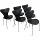 Sæt med 6 Arne Jacobsen Syver stole i sort Essential læder