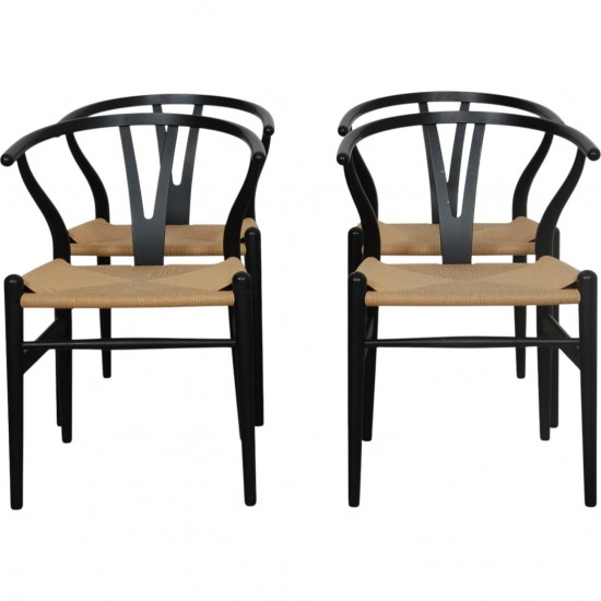 Sæt med 4 sorte Hans Wegner CH24 stole