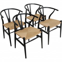 Set of 4 black Hans Wegner CH24 chairs