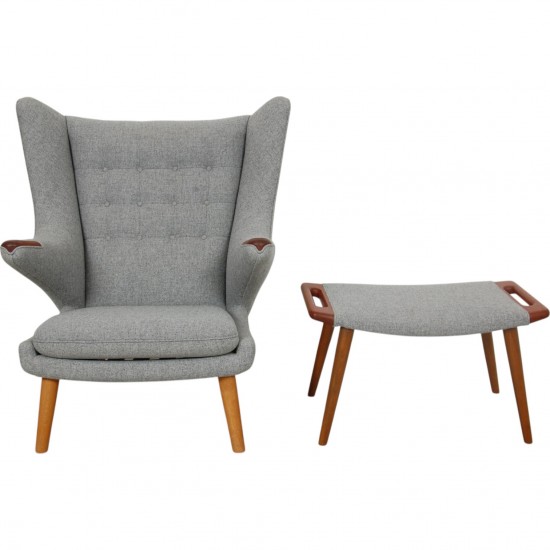 Hans Wegner Bamse stol med skammel i gråt Hallingdal stof