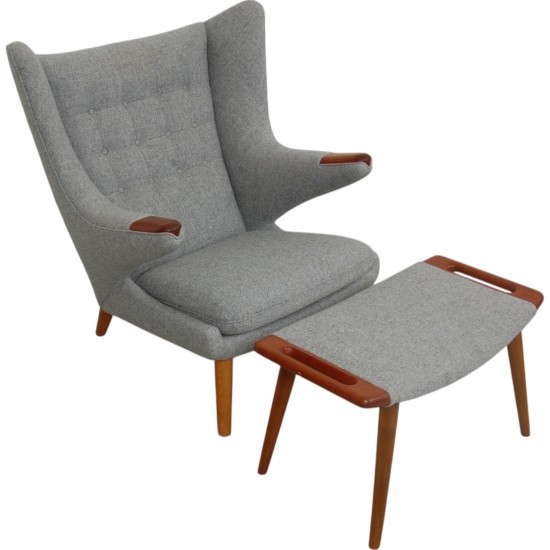 Hans Wegner Bamse stol med skammel i gråt Hallingdal stof