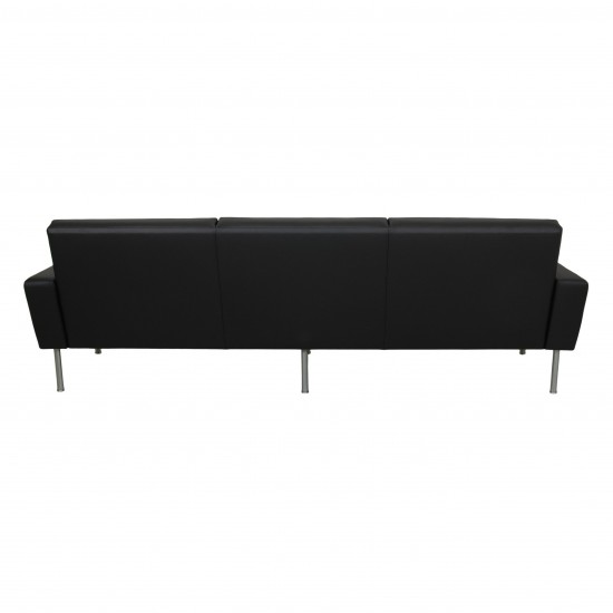 Hans J Wegner 3pers Airport sofa newly upholstered with black bison leather