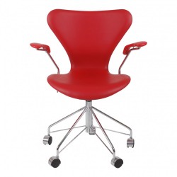 Arne Jacobsen syver kontorstol 3217 i rødt classic læder Arne Jacobsen syver kontorstol 3217 i rødt classic læder