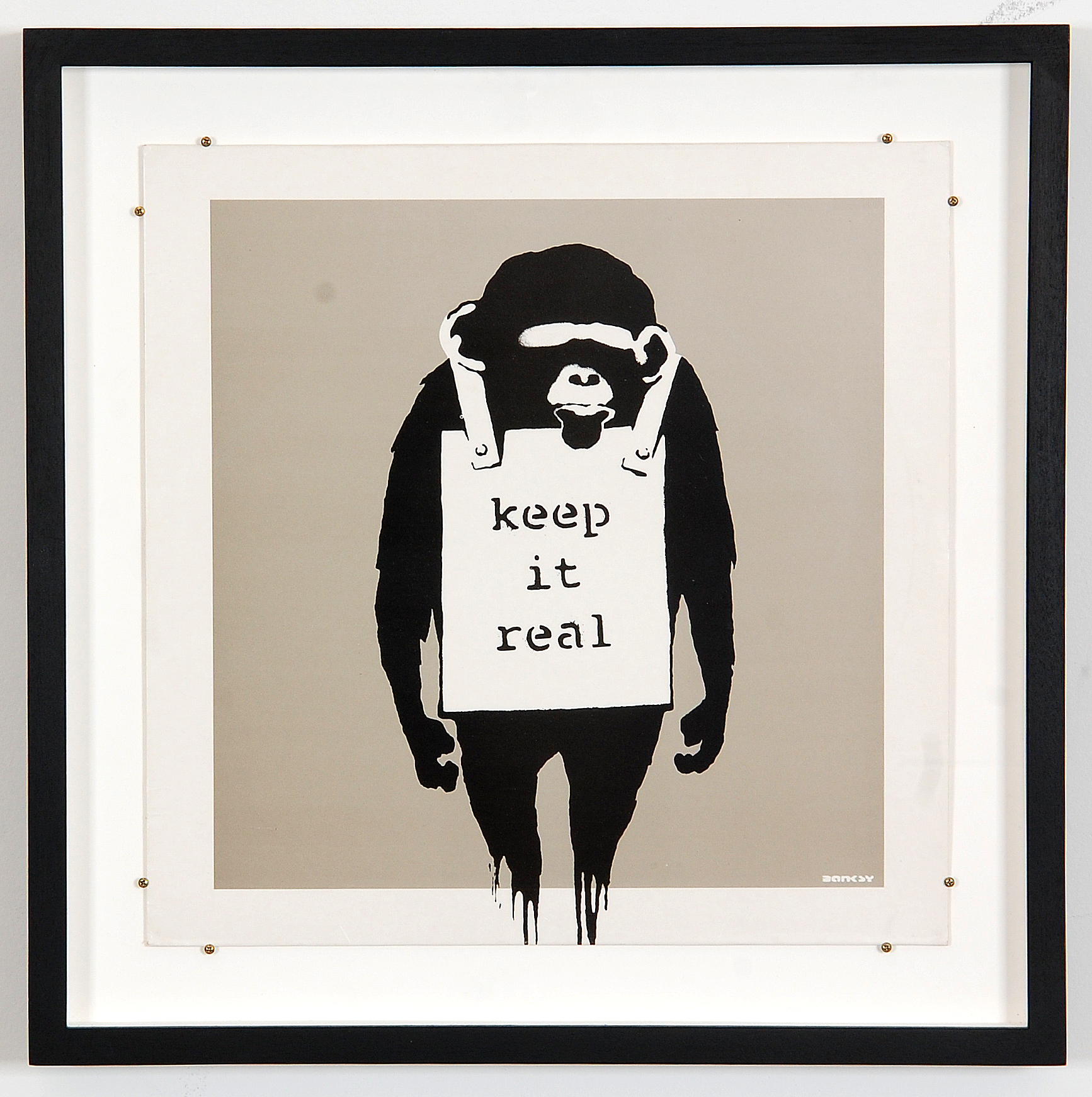 Banksy record cover with LP record: KEEP IT REAL